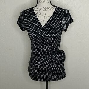 Thx Thanx Collection Polka Dot Mock Wrap Top Size M